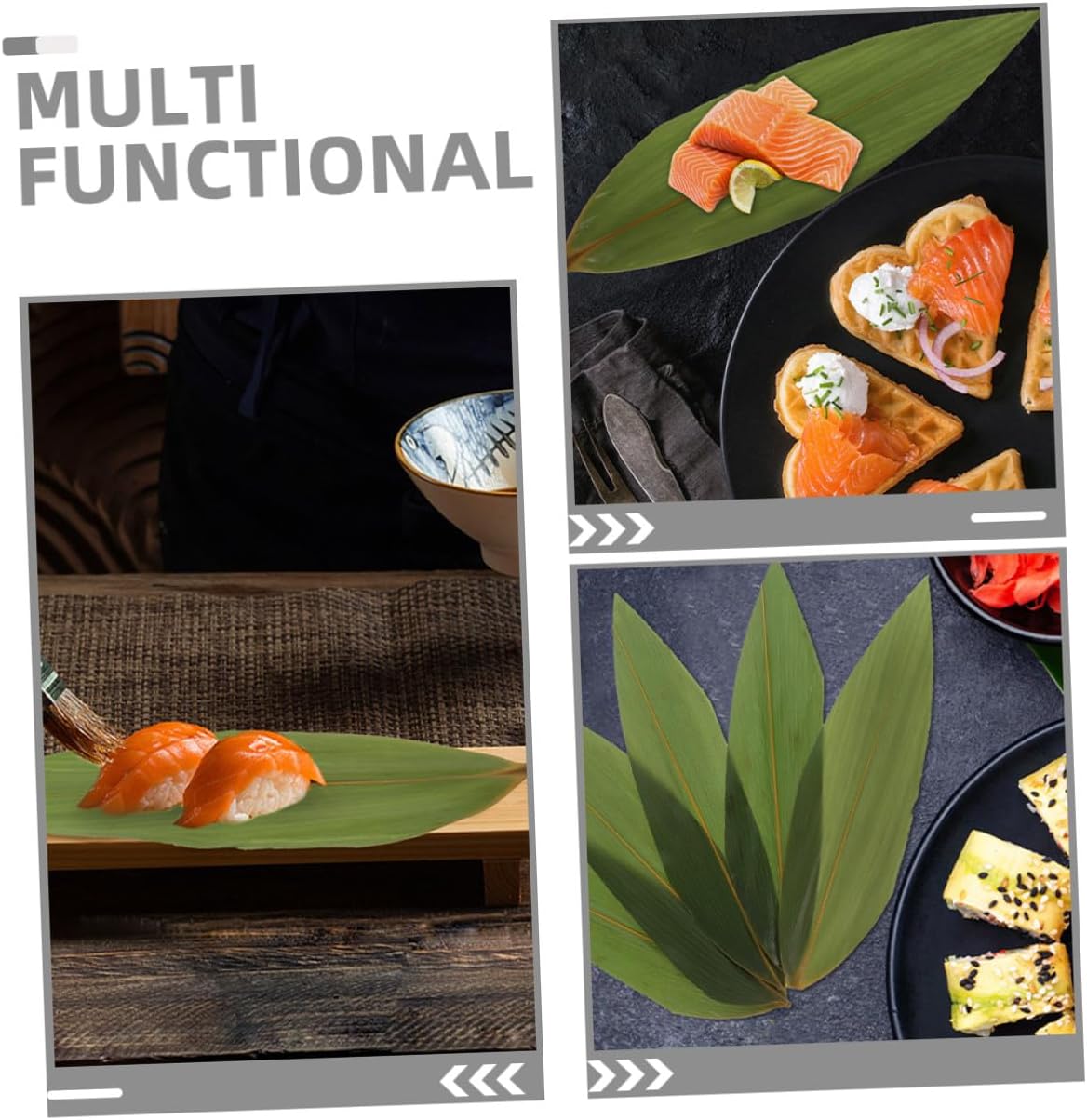200pcs Japanese Sushi Leaves Sashimi Serving Tray Green Food Divider for Bento and Cold Dish Decoration