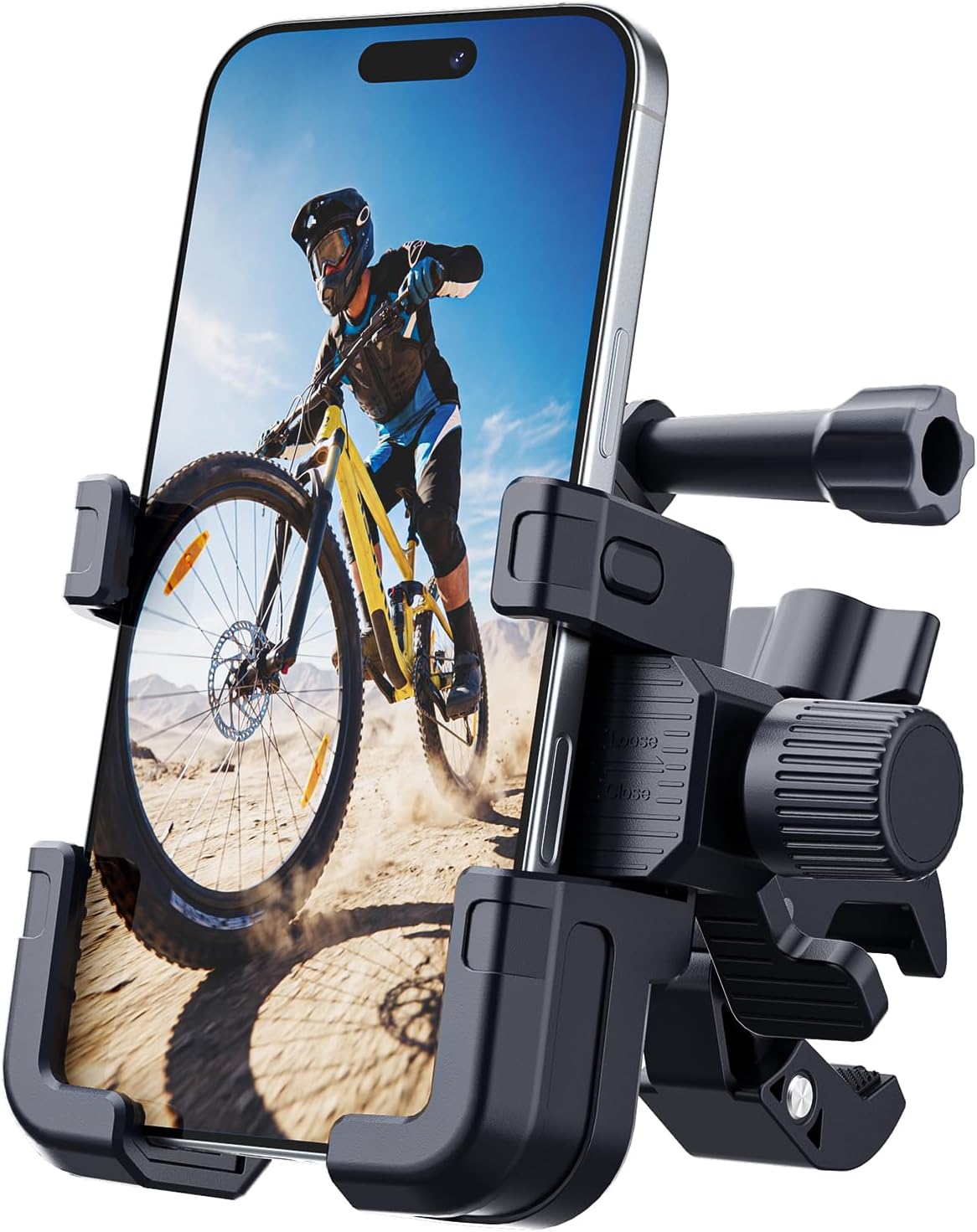 Bike Phone Mount & Action Camera Holder, One-Touch Lock, Quick Release, Fits 17-42mm Handlebar, Compatible with 90% Smartphones, for Bicycle Motorcycle ATV UTV