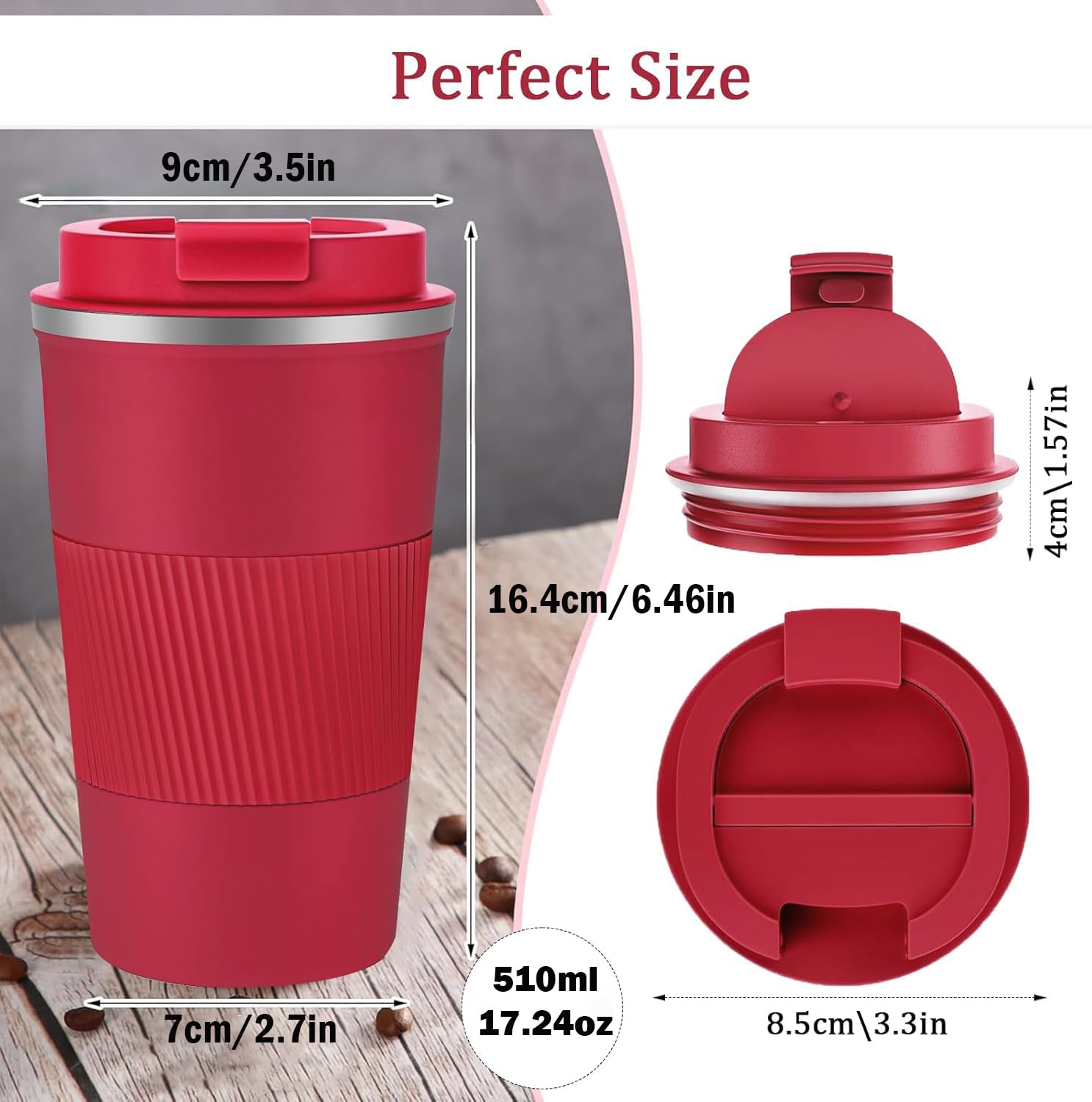 Eastrise Travel Mug,Insulated Coffee Cup with Leakproof Lid,Reusable Travel Coffee Mug,Stainless Steel Coffee Cup for Hot or Cold Drinks(Red/18oz) - Image 2