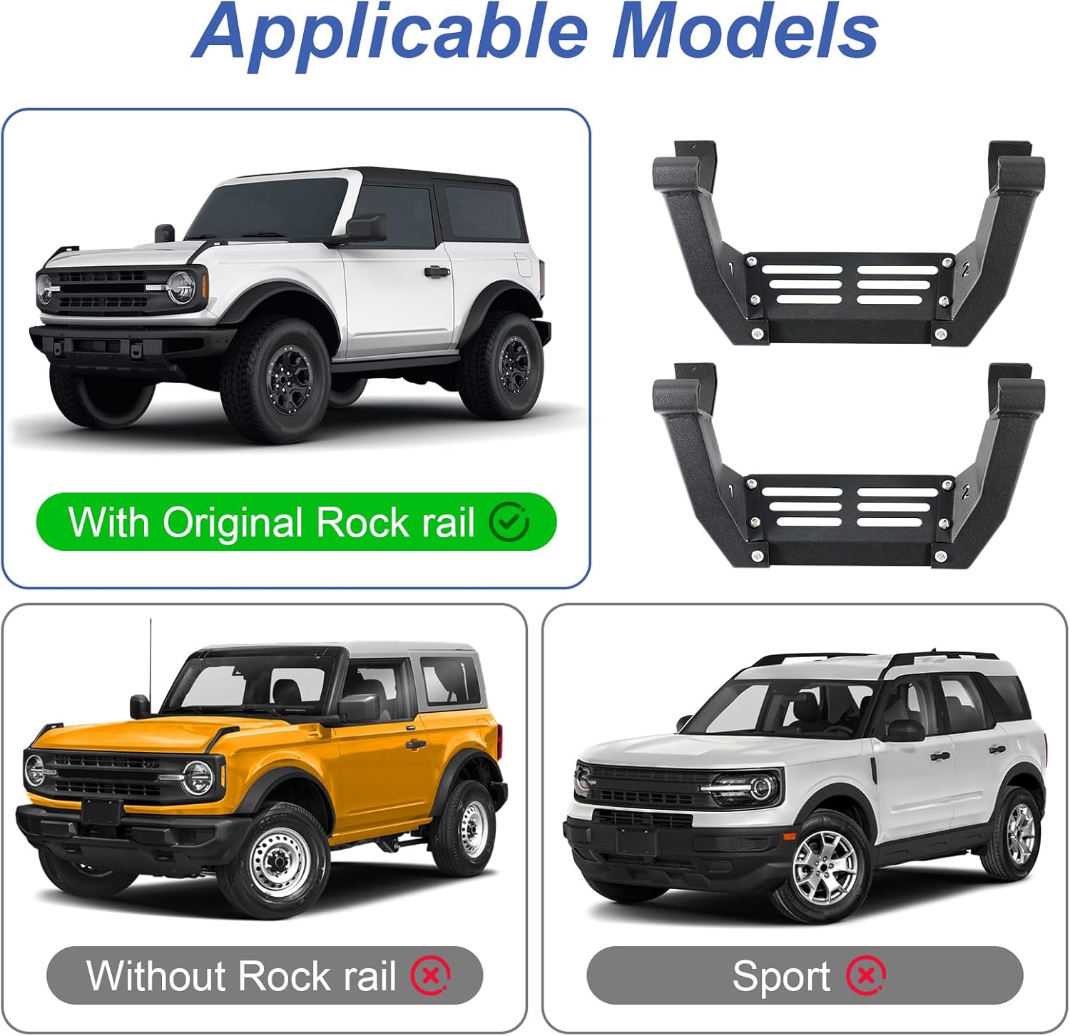 Door Running Boards Compatible with Ford Bronco 2021 2022 2023 2024 2025 2026 Door Side Steps Bars for Ford Bronco with Rock Rail 2/4 Door(Not for Sports)
