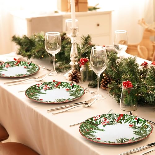 Miniatura 6 de Uiifan 4 platos de ensalada de cerámica para árboles de Navidad, platos verdes para decoración de árbol de Navidad, juego de platos de postre de