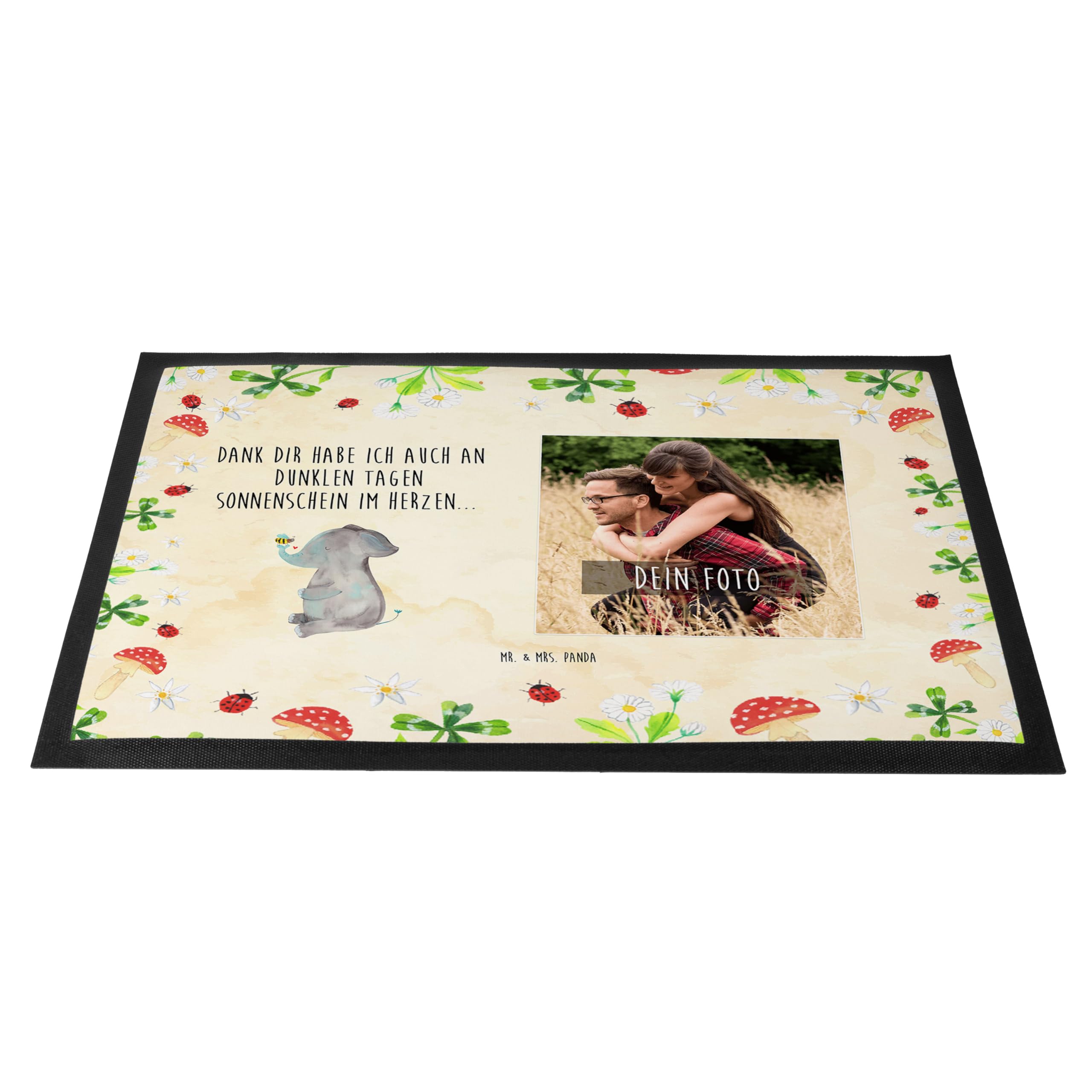 Mr. & Mrs. Panda Fußmatte mit eigenem Foto Elefant Biene 40 x 60 cm - Geschenk, Liebesspruch, Bild, Personalisierte, Lustige Sprüche, Liebe, Hochzeitsgeschenk, Heiratsantrag