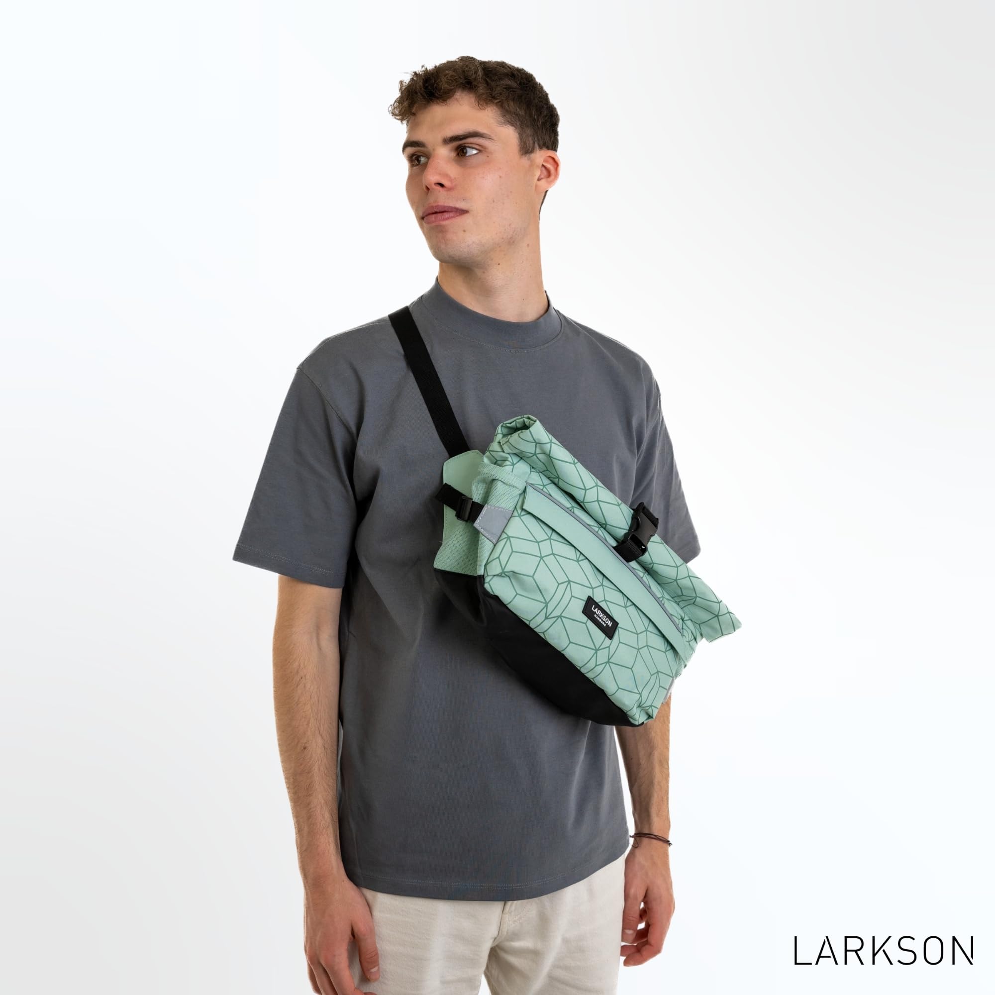 LARKSON Lenkertasche Fahrrad Grün - Lasse - 2 in 1 Fahrradtasche & Umhängetasche - Bikepacking Tasche für Lenker Vorne mit Reflektion - Wasserabweisend