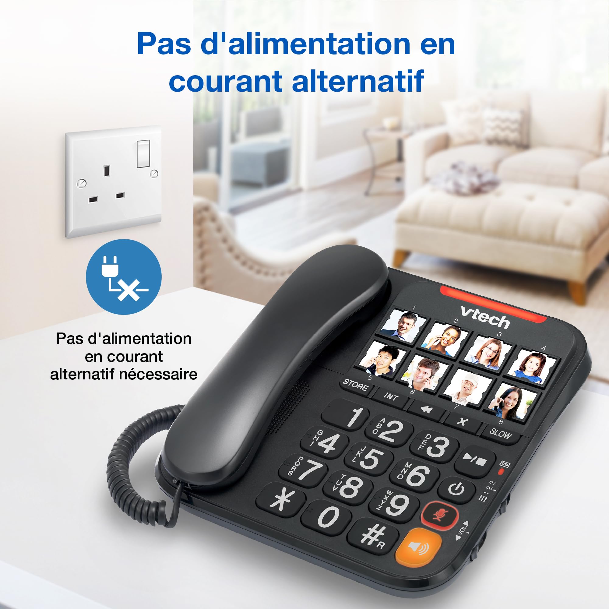 VTech CL6550 téléphone Filaire + téléphone DECT sans Fil,à Grosses Touches,bloqueur d'appels,combiné et Base avec Haut-Parleur,Gros Boutons et Grand écran,Touches de Composition avec Photo