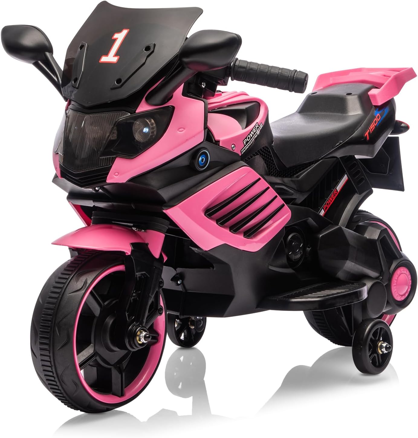 Kids Ride On Motorcycle, 6V Battery Powered Electric Motorcycle, w/Treaded Tires, Horn, Working Headlight, Music, Training Wheels, Stable Ride On Toys for Kids Toddler Boys Girls 3-6, Pink