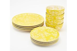 Temp-tations 12 pc Dinnerware Set (Floral Lace Yellow): A Symphony of Elegance and Durability