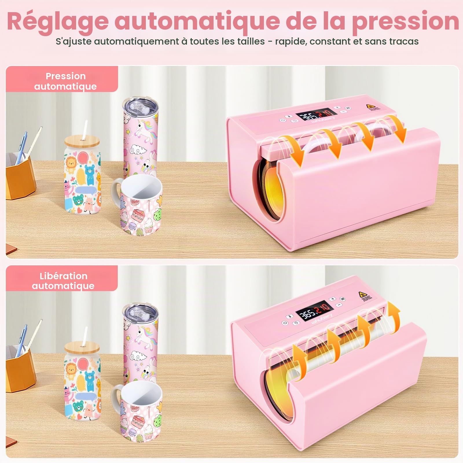 Presse à Chaud pour Tasses 30 OZ - Presse Automatique à Tasses Mugs Durable et efficace - Presse de Transfert - Articles Personnalisés Sublimation - Rose