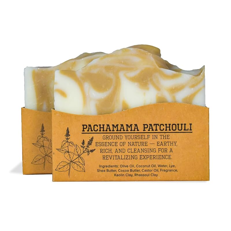 Compass Soap Co Sabonete em barra Pachamama Patchouli, para corpo e rosto, sem parabenos e ftalatos, pacote com 2