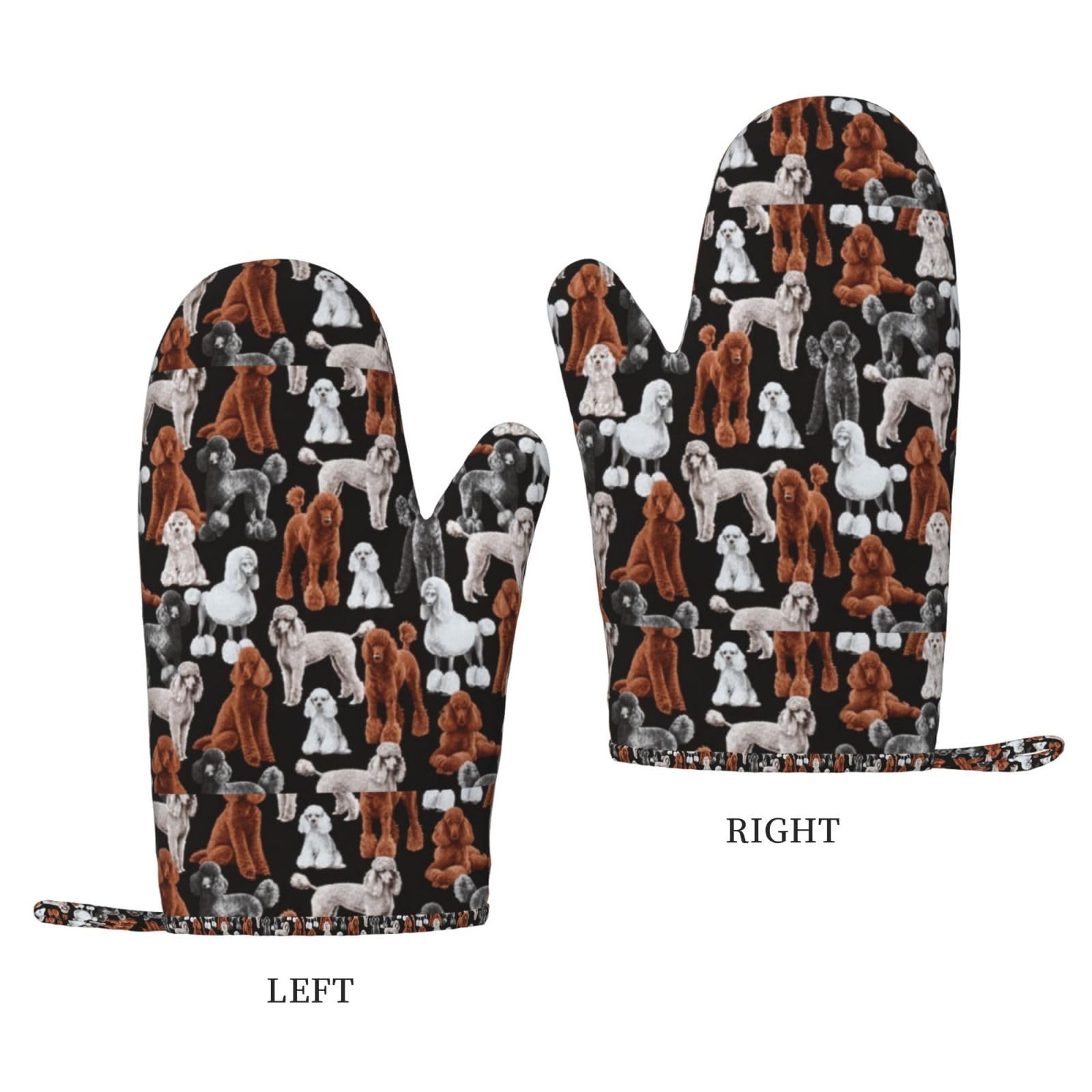 Ensemble de Quatre Gants et maniques résistants à la Chaleur, Gants de Cuisine antidérapants, maniques de Four, Motif Caniche Noir