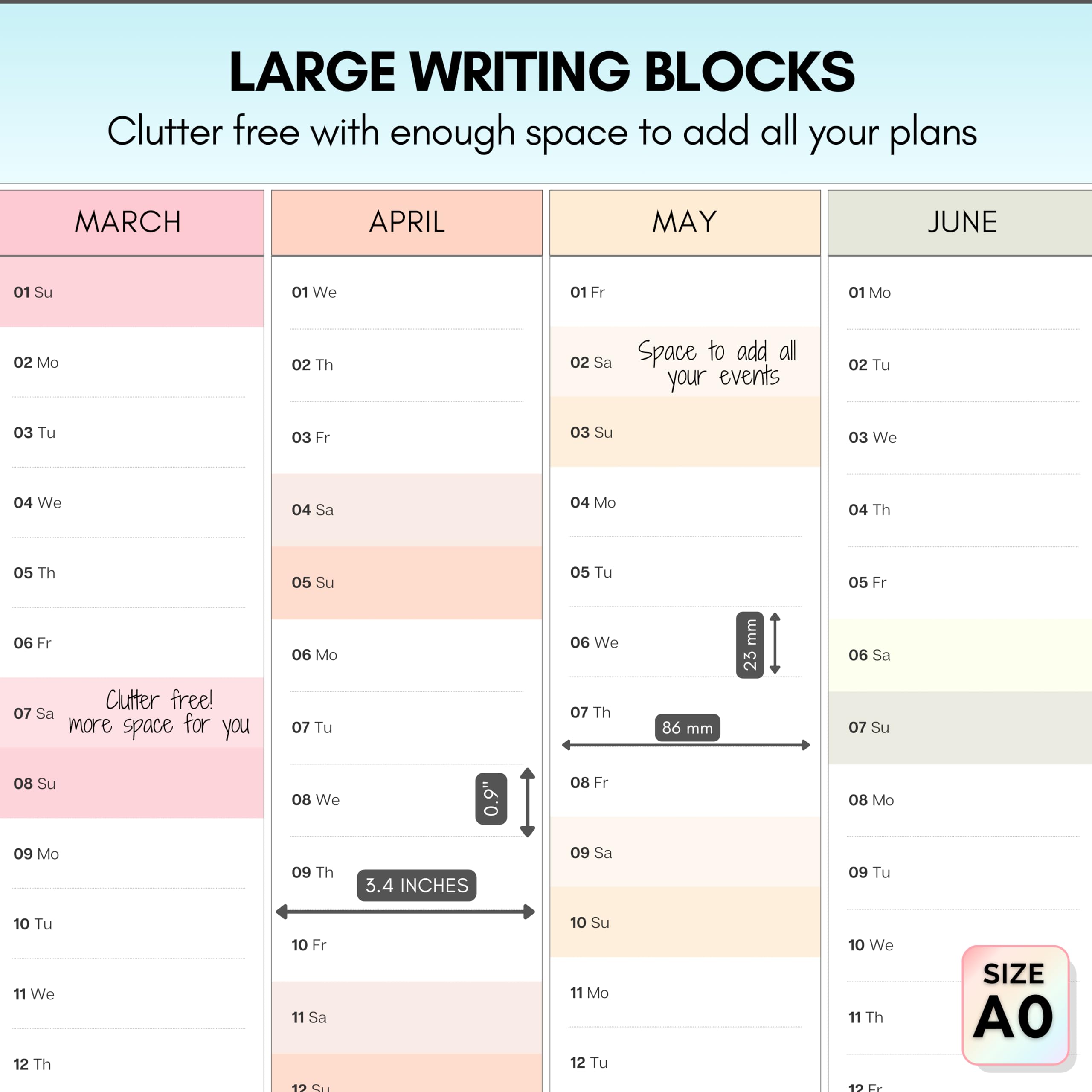 2026 Planificador Mensual Gigante de Pared, A0 119 cm x 84 cm | IMPRESIÓN GIGANTE DOBLE LADO, Calendario de Pared Arcoíris 2026, Planificador Anual, Vista Completa del Año | Organizador para Oficina