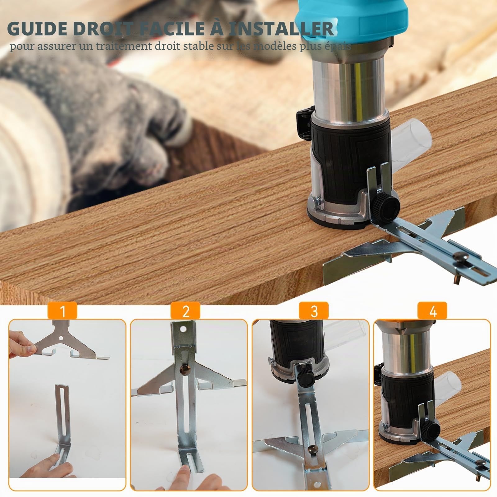 Routeur électrique sans fil compatible avec batterie Makita 18 V/20 V, coupe-bordure sans balais avec 6 vitesses, 800 W 30 000 tr/min, avec fraises de découpe, guide de bord et rouleau (bleu pour