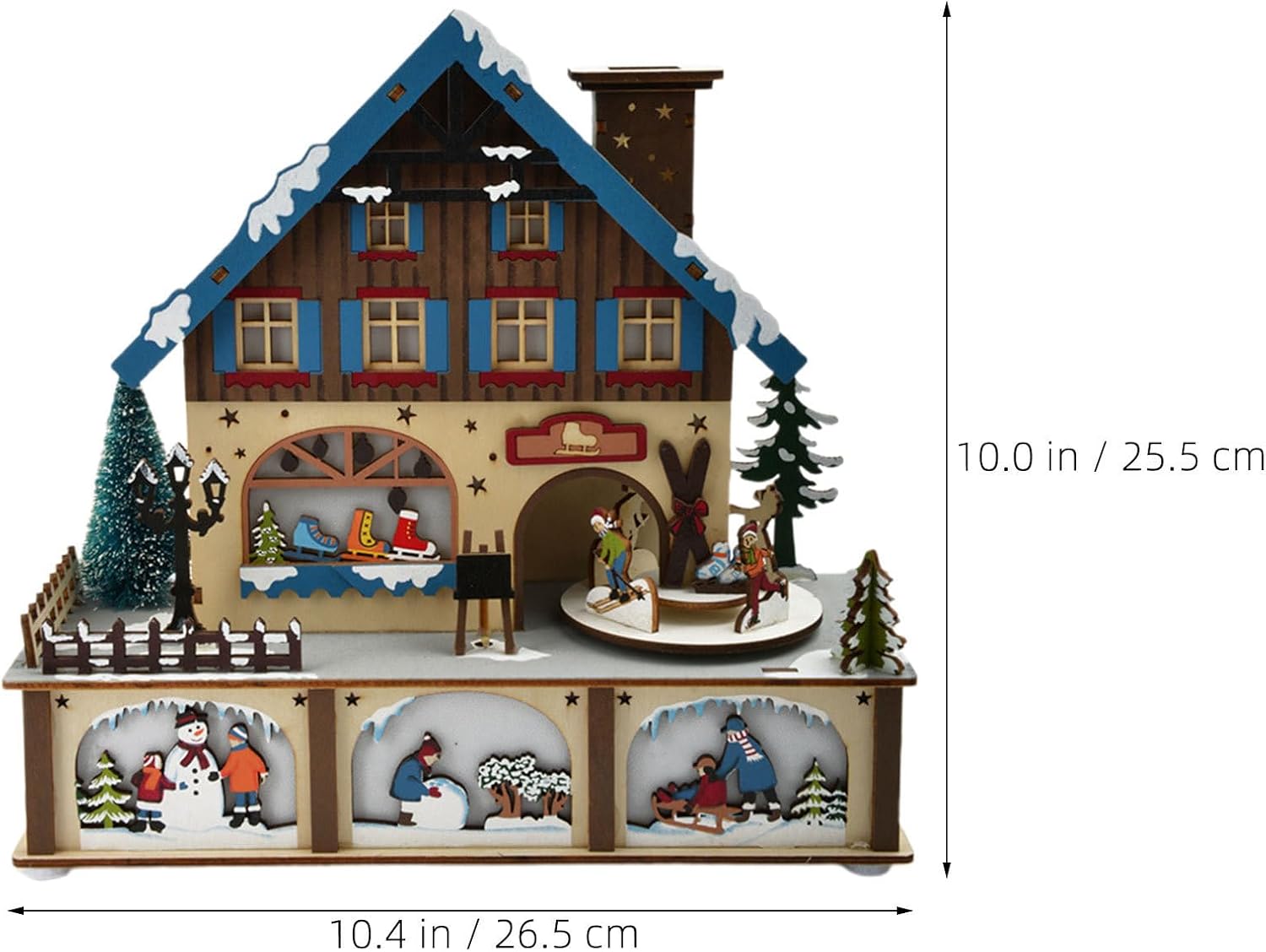 Alasum Christmas Wooden House with LED Lights Blue Wood Christmas Village Decoration Featuring Intricate Design