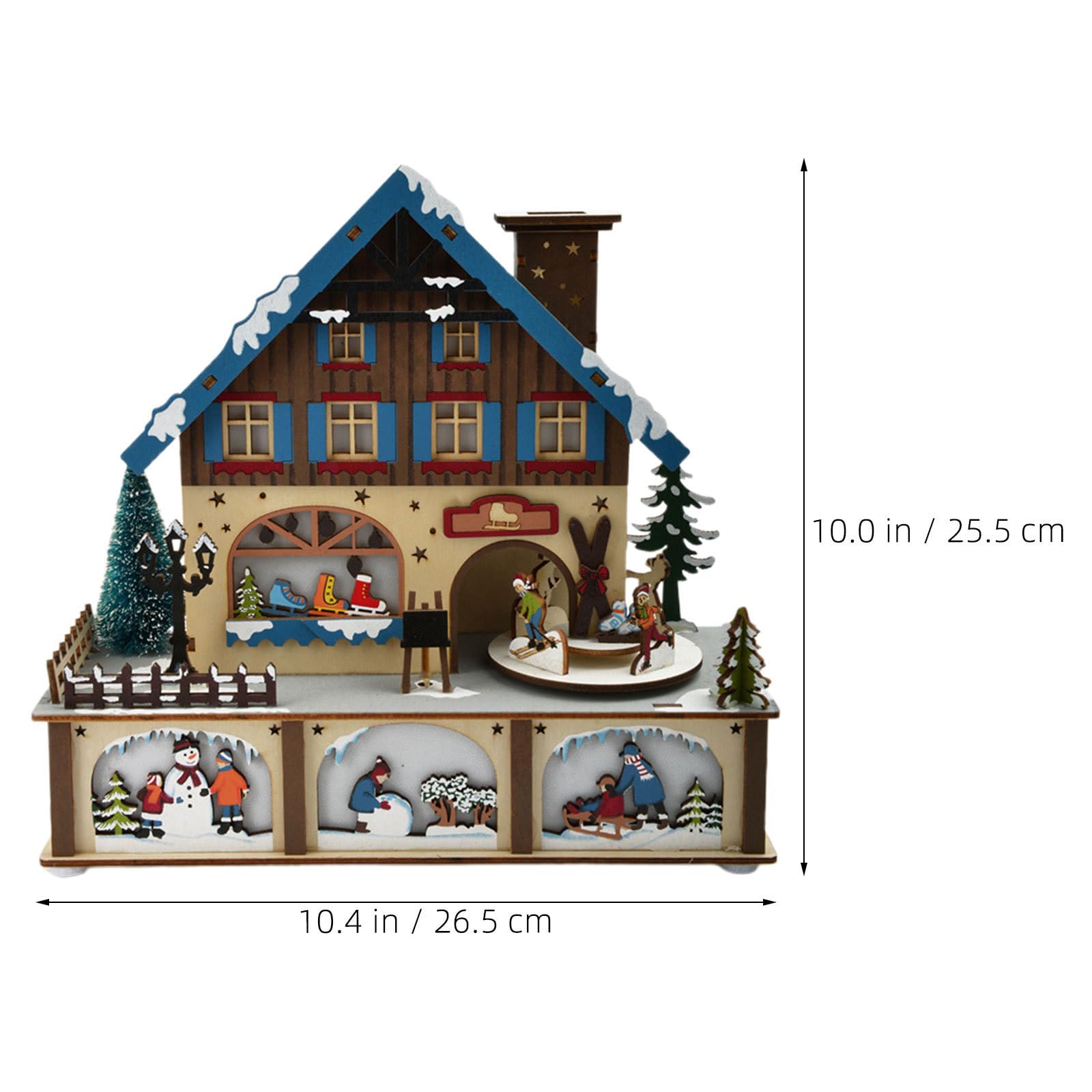Adorno Navideño de Madera con Luces Led, Casa Pequeña para Decoración de Invierno, Diseño Intrincado y Acabado Artesanal para Centro de Mesa en Navidad