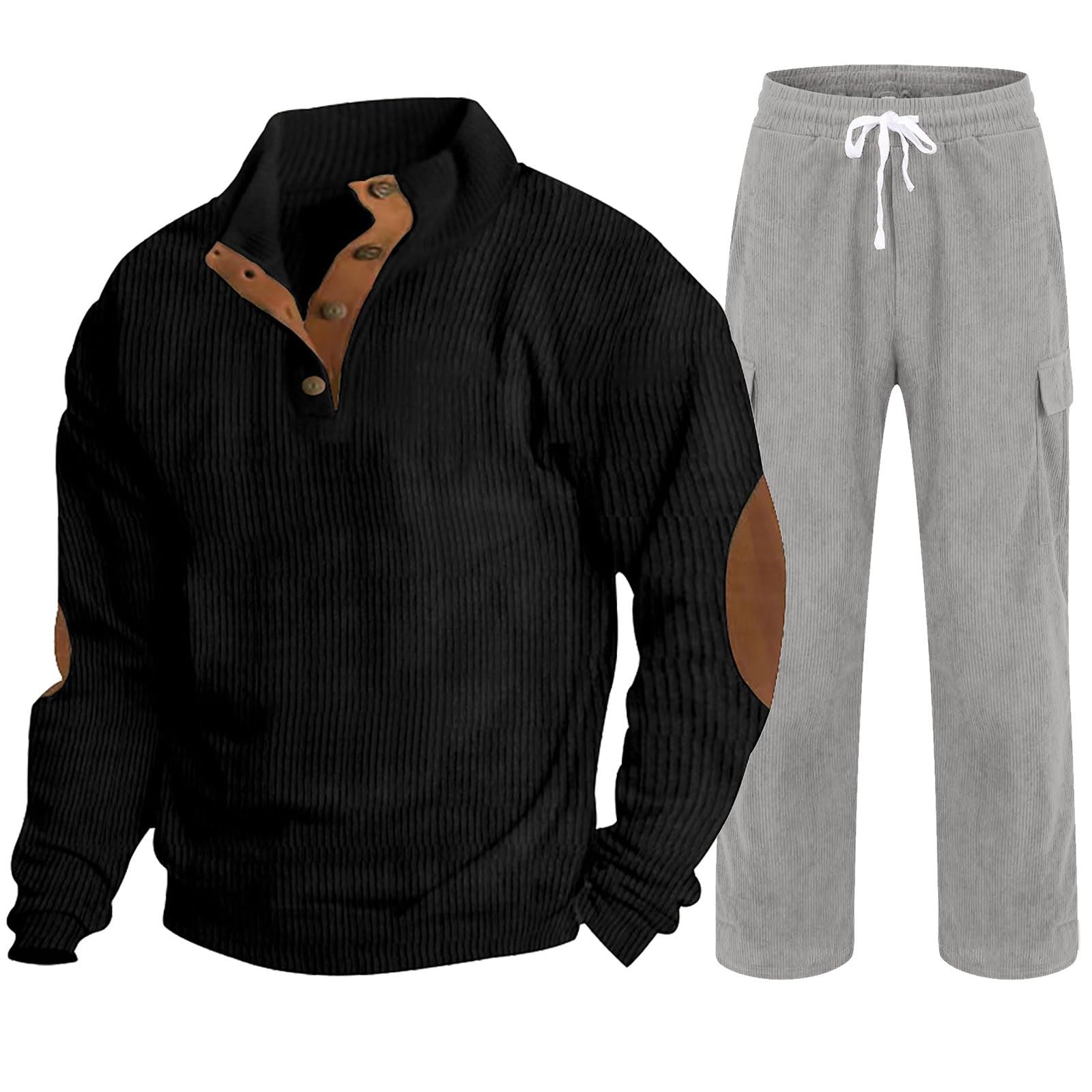 Conjunto de ropa de lino para hombre, conjunto de hombre deportivo 3Xl, chándal confort diario, transpirable, informal, traje holgado, 2 piezas, informal, cintura elástica y bolsillos
