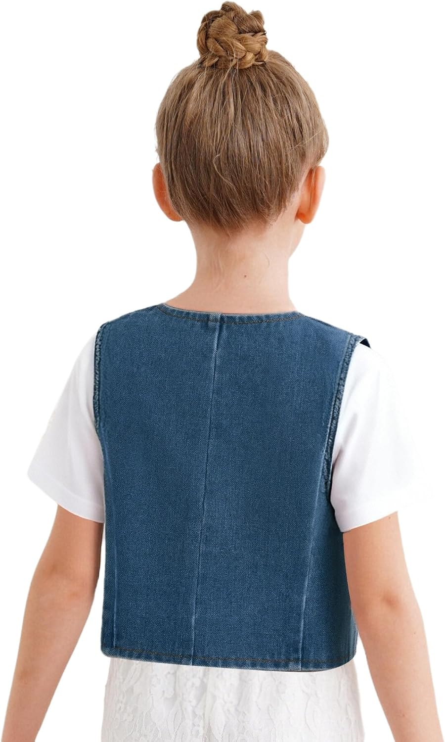 Kids Girls Denim Vest Sleeveless Jean Jacket Button Down Waistcoat Casual Rhinestone Stars Tank Top