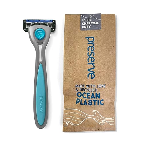 Preserve POPi Shave 5 - Sistema de maquinilla de afeitar fabricado con plástico océano reciclado y cartucho de 5 cuchillas, gris carbón