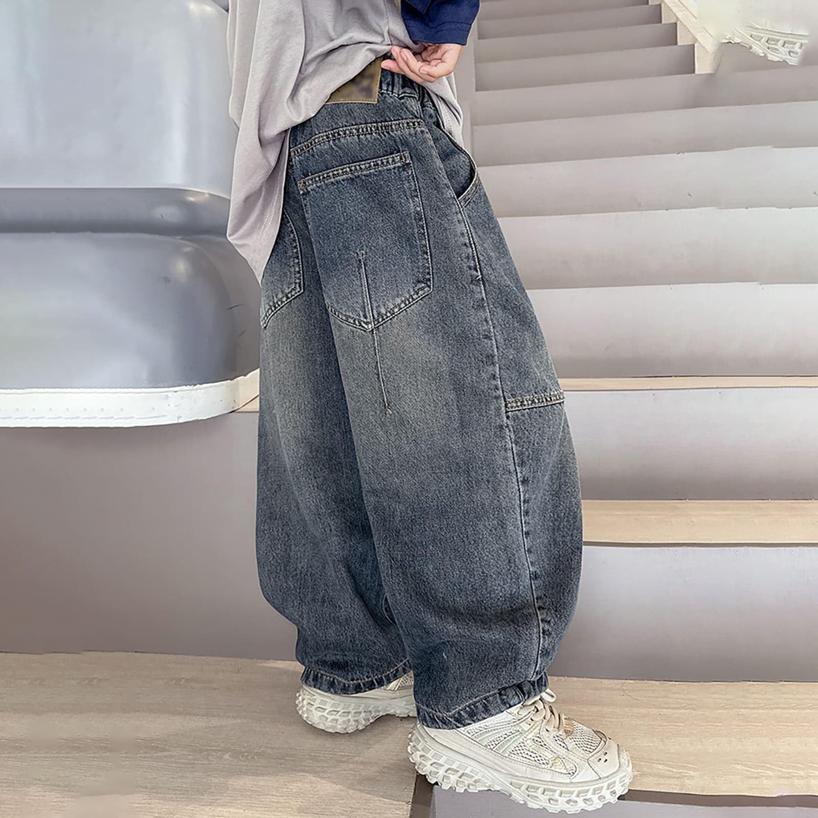 Vaqueros Deportivos Niño, Pantalones Vaqueros Cómodos Elásticos Mezclilla Informal Holgados Largos Escuela Uso Diario Exterior Otoño Invierno