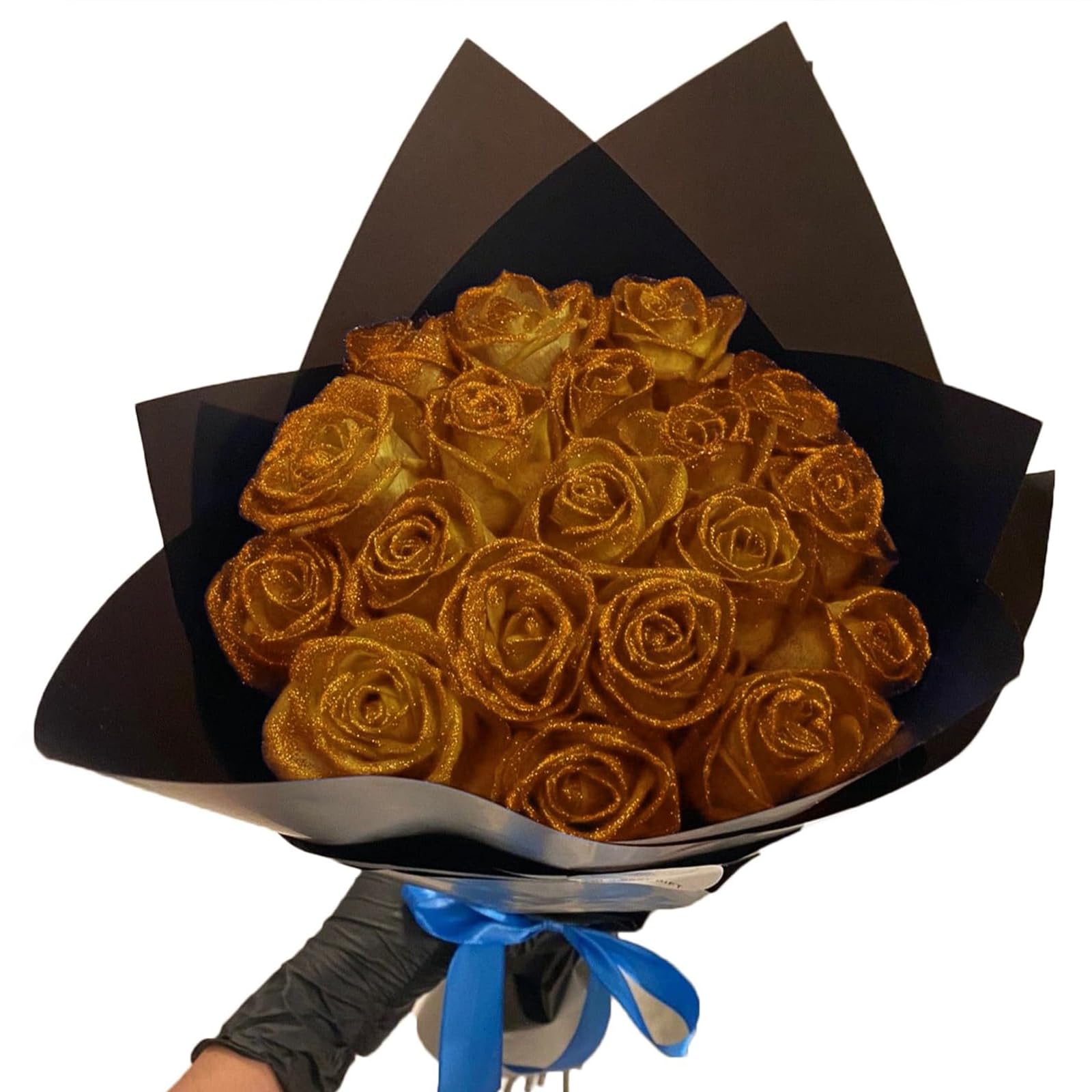 RePaLy Glitter Rose Bouquet,Artificial Rose Flowers Bouquet,DIY Bouquet Shiny Fake Rose Bouquet Love Gift,Rose Glitter,DIY Bouquet Gifts for Valentine's Day Gift (Gold,50 pcs)