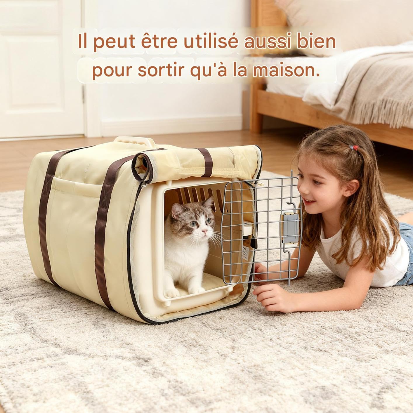 Couverture de Chenil - Protecteur De Caisse avec Poignées | Housse de Transport pour Animaux avec Fenêtre en Maille et Anti-Dérapant,pour Animaux De Compagnie Chiot Chat Voyage Extérieur