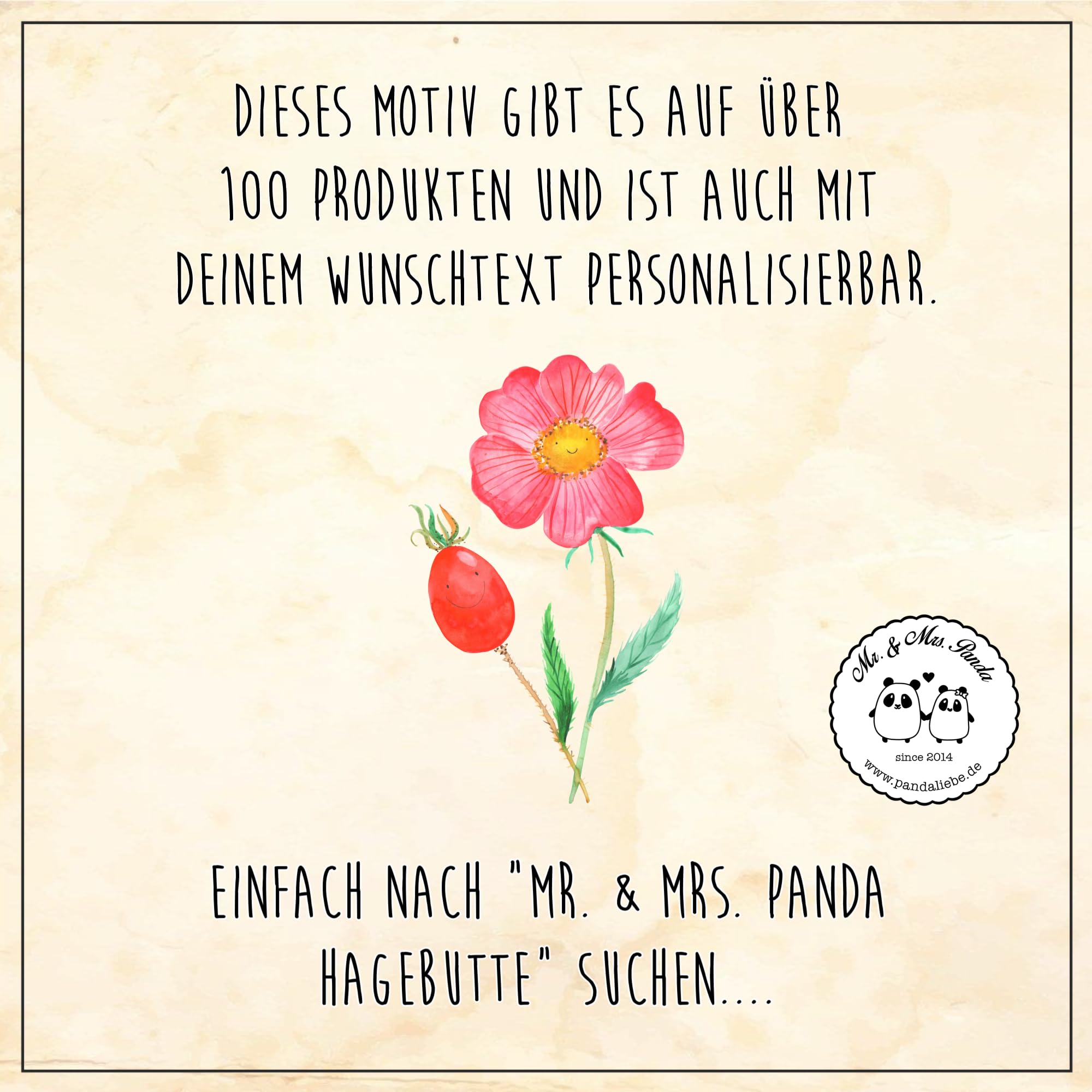 Mr. & Mrs. Panda Kosmetiktasche Blume Hagebutte Grösse XL Große - Geschenk, Schlechte Gedanken, Lebensfreude, Etui, Kulturbeutel, kosmetiktäschchen, Stoffbeutel, Garten, Kulturtasche