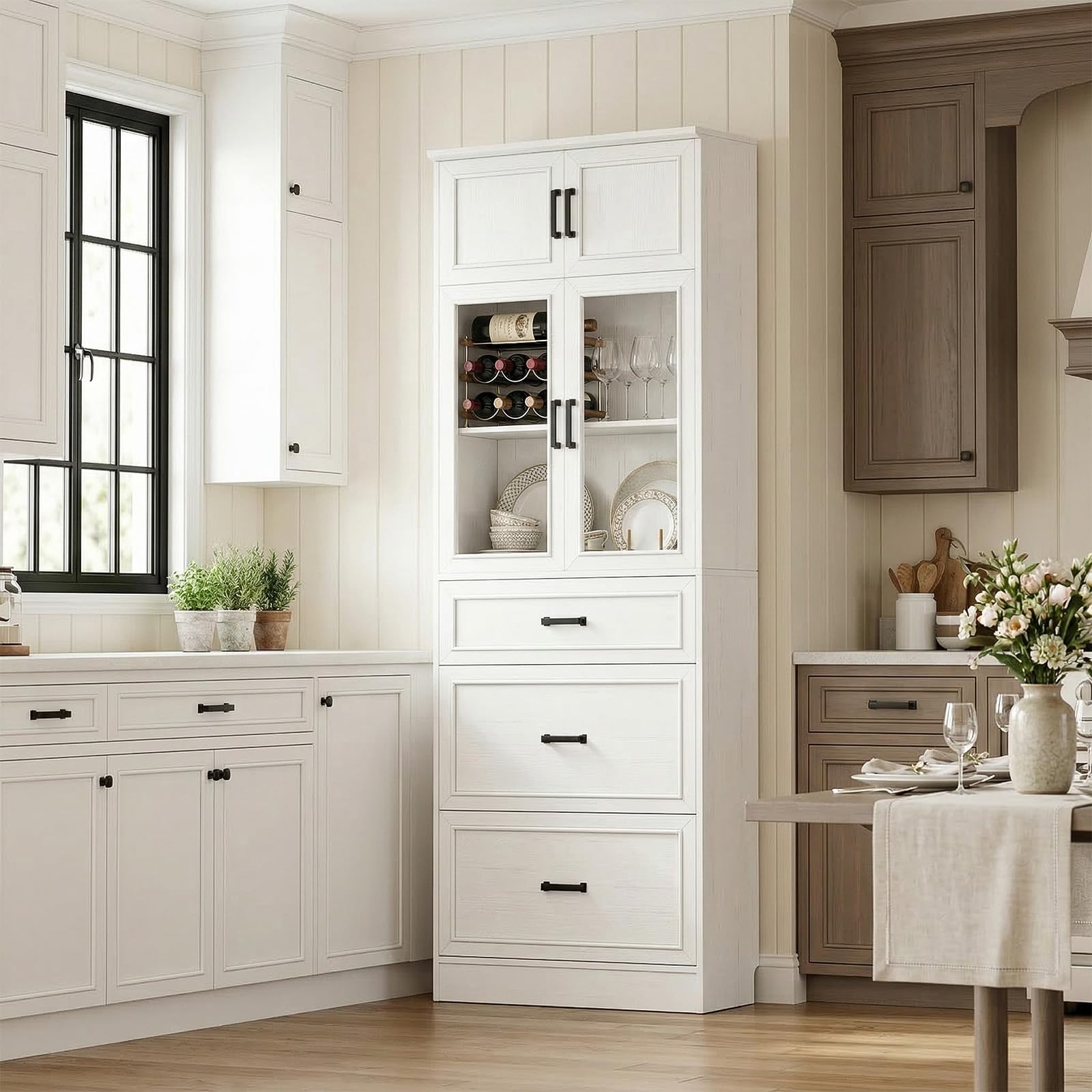 Photo 1 of ***PARTS ONLY****
Unikito 80" Tall Kitchen Pantry Storage Cabinet with Glass Doors, Adjustable Shelves & 3 Drawers, Versatile Tall Storage Cupboard for Kitchen, Dining Room, Living Room, Bathroom White