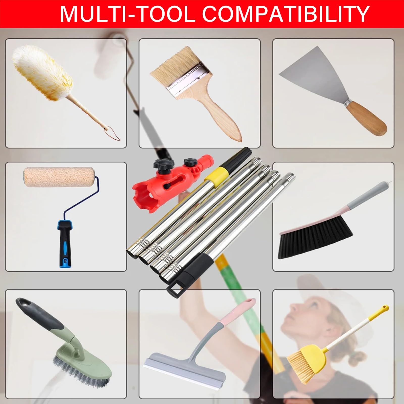 Roadtime Pinsel-Verlängerungsset - 180° Verstellbar Mit Teleskopstange Bis 1,7m Für Malerarbeiten