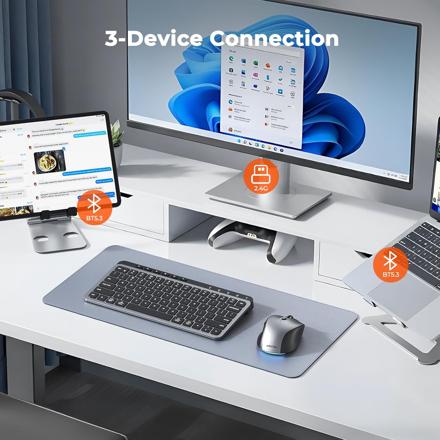 MEETION Wireless Bluetooth Keyboard and Mouse Combo, Rechargeable Slim Wireless Keyboard and Mouse, 3 Multi-Device Connection, Low-Profile Compact Keyboard, for PC Laptop Tablet iPad, Windows/Mac/iOS