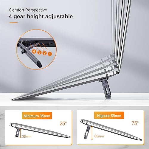 Miniatura 3 de Elevadores de computadora portátil para escritorio, soporte para laptop de 4 alturas ajustables, elevador de teclado, patas ergonómicas para