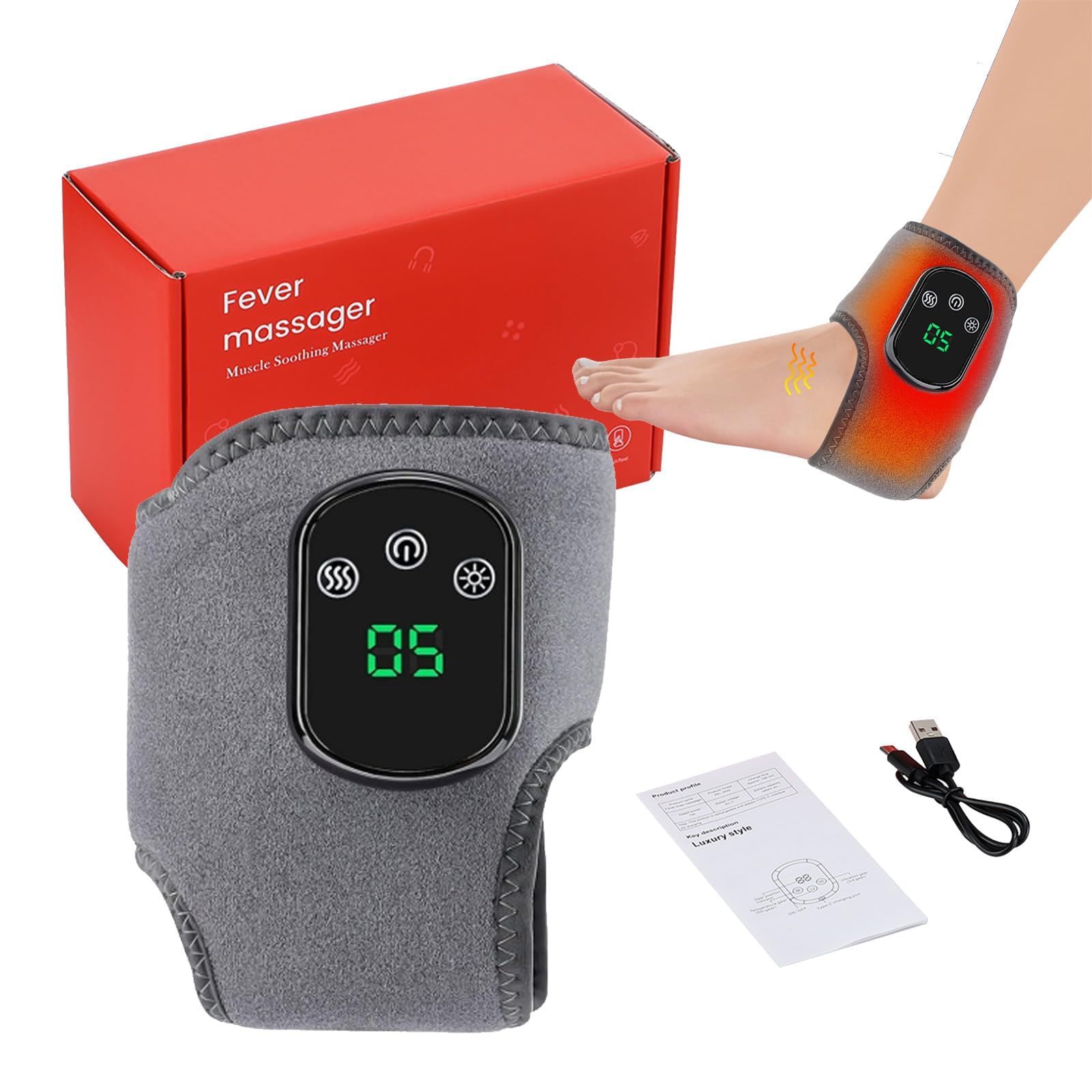 Masajeador 3 en 1 para revivir pies, tobillera térmica inalámbrica con 3 modos de vibración, 5 hojas de calor para tendinitis de Aquiles y fascitis plantar (1)