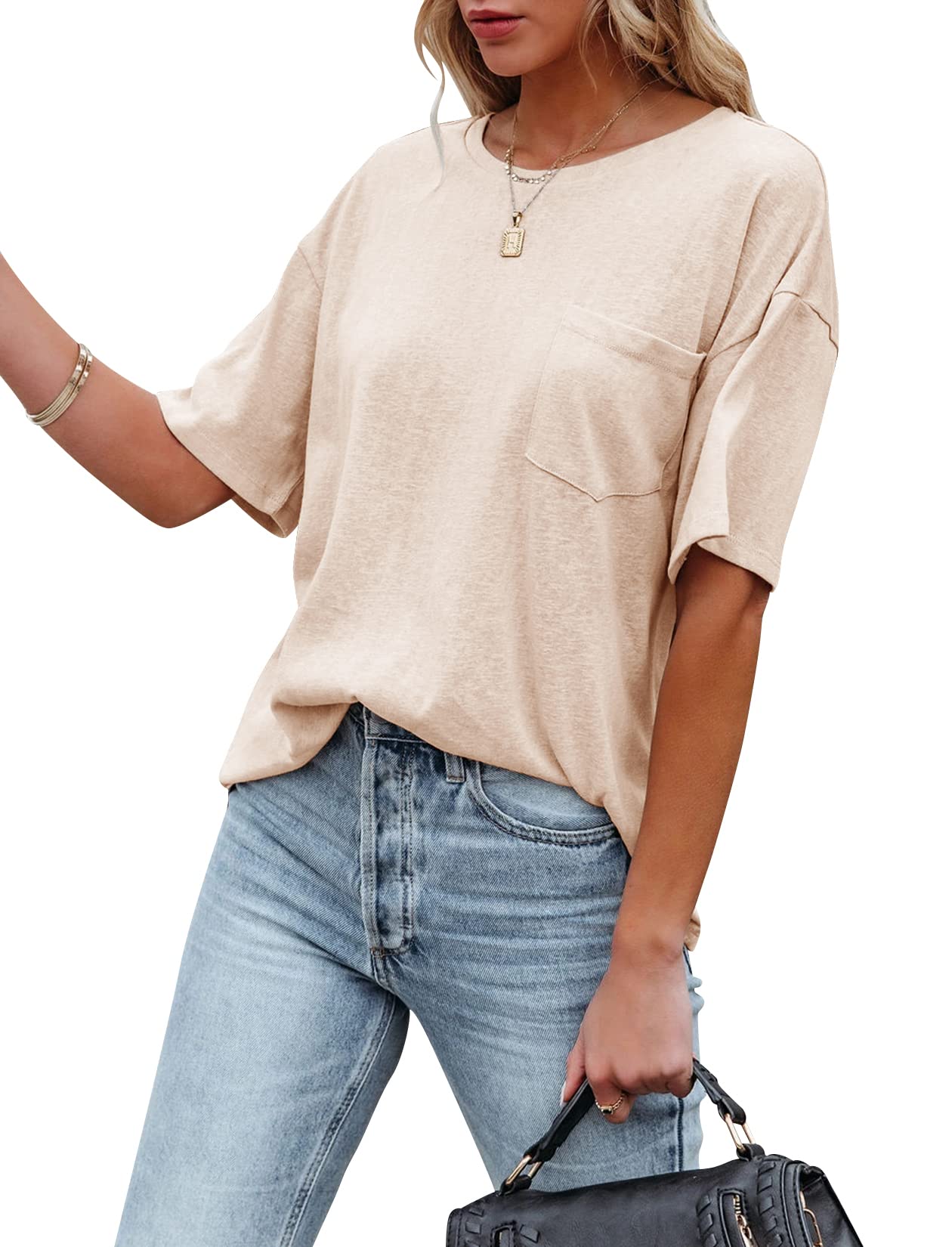 Fanway&ECWomen's Short Sleeve T-Shirts Casual Crewneck Tees with Pocket Summer Basic Tops