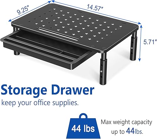 Miniatura 2 de Zimilar Paquete de 2 soportes elevadores para monitor con cajón, soporte de monitor de madera ajustable de 3 alturas con malla única de estrella
