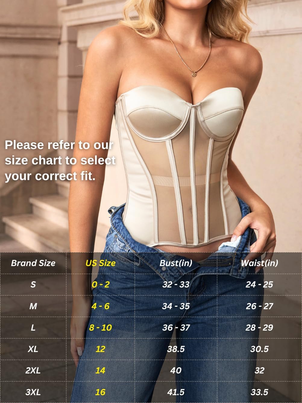 Kaei&Shi Strapless Sheer Mesh Corset,Push Up Shapewear Corsets Top For Women Lace Up Fit Size 0-16 - Image 6