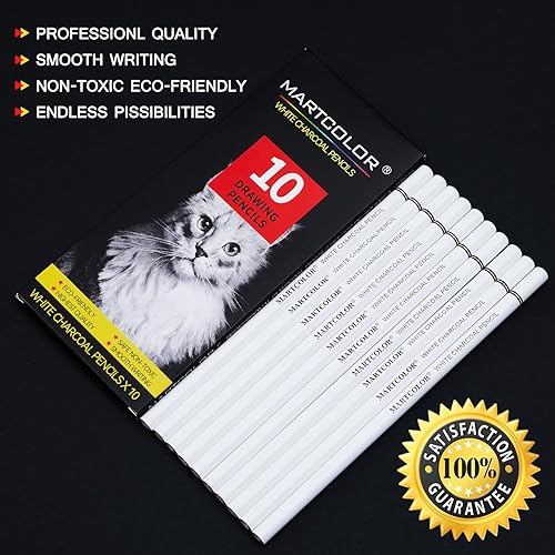 Miniatura 2 de Lápices de carbón blanco para dibujar, 10 lápices de colores blancos profesionales para dibujar, sombrear, mezclar, lápices de tiza blanca para