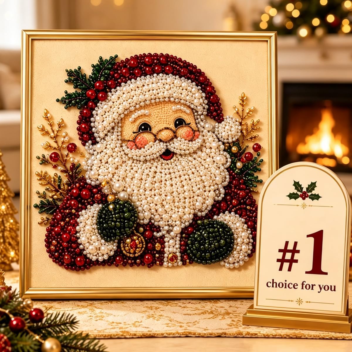B Diy Christmas Pearl Diamond Painting Art Kit With Frame, Christmas Pearl Eads Art Craft For Adults, Gemstone Diamond Dots For Home Wall Decor, Relaxing Creative Hobby