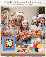 Vista 7 de Kit de Ganchillo Katech para Principiantes Adultos y Niños - Aprende a Tejer Kit de Cuadrado de Abuela con Video Paso a Paso - Suficiente Hilado