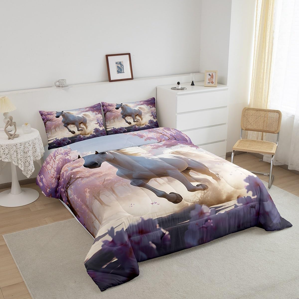 Feelyou Kids Horse Comforter Set Twin Size, Galloping Horse Bedding Collection, Purple and White Duvet Set for Boys Girls Room Decor - Image 2
