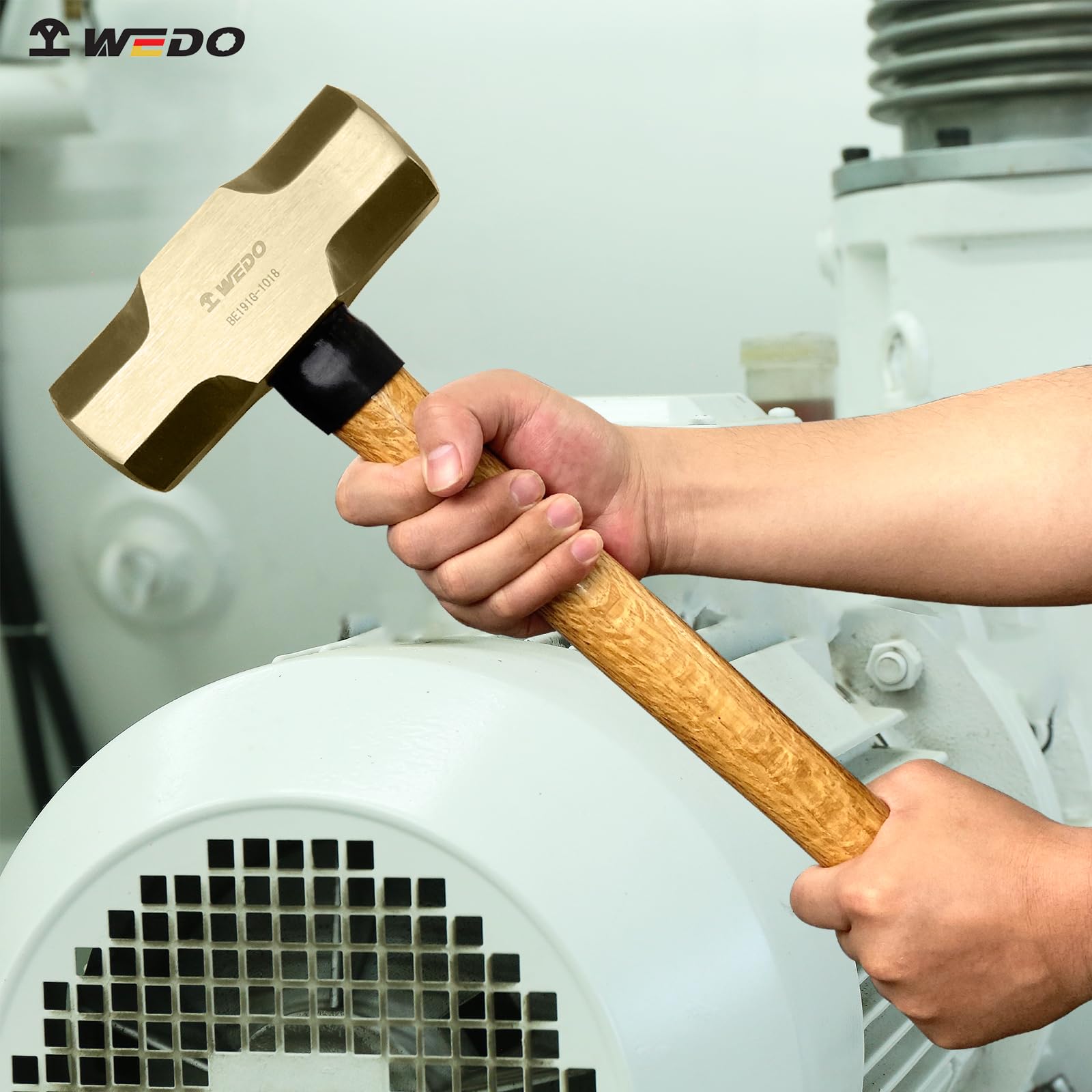 WEDO Młotek kowalski bez parkowania z drewnianym uchwytem, bezpieczny młotek rozbiórkowy bez iskier, brąz aluminiowy, standard DIN, certyfikat BAM i FM, główka 3 kg, długość 70 cm