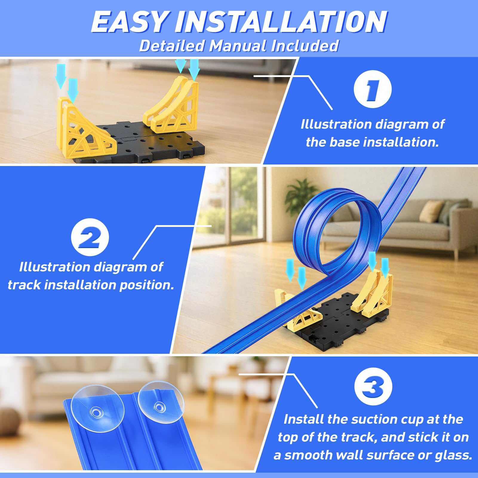 Dreamon Piste Macchinine per Bambini 3 4 5 6 7 Anni 5 Metri Pista Flessibile Macchinine con 4 Macchinine 2 Rampe 1 Borsa Portaoggetti 4 Ventose Regalo per Bambino e Bambine