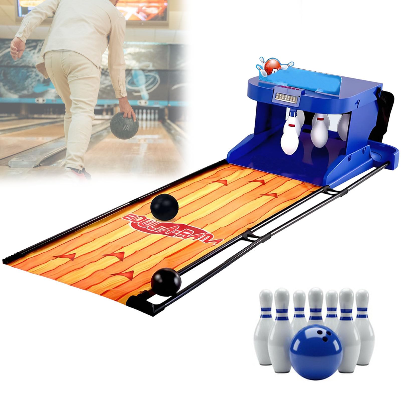 Bolos Plegable para niños pequeños. Reseteo automático y Pantalla Inteligente Permiten Jugar sin Ayuda Adulta – Genial para papás y mamás ocupados. Efectos sonoros Divertidos 3.5m/11ft