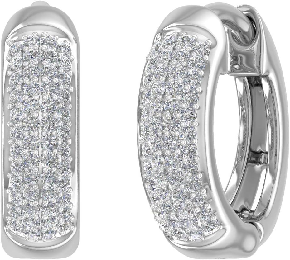 10K Gold Round Natural Diamond Ladies Huggies Hoop Earrings for Women (0.25 Carat) (I1-I2 Clarity)