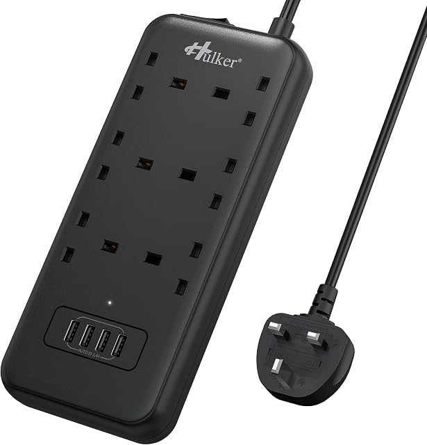 Hulker Extension Lead with USB Slots 6 Way Socket 4 USB 5V 3.4A Surge Protection Extension lead with switch Extension Plug board Power Strip with USB