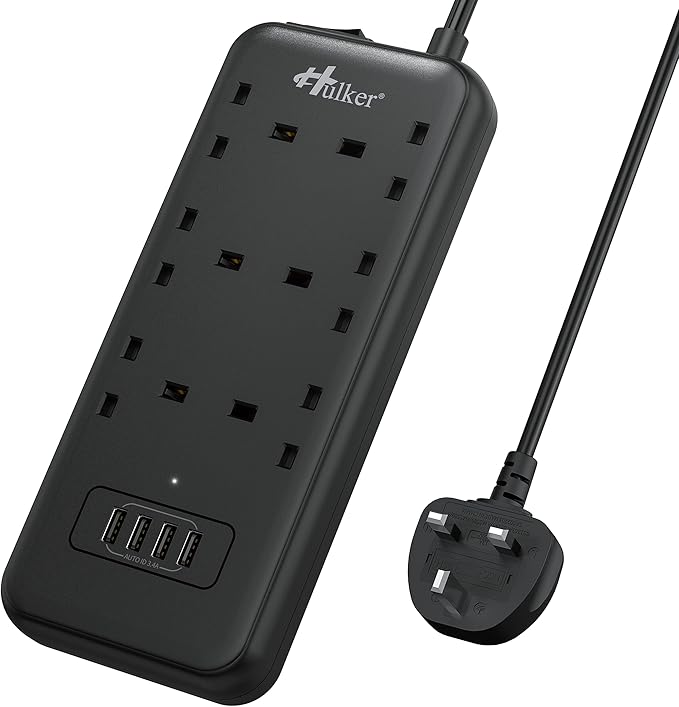 Hulker Extension Lead with USB Slots 6 Way Socket 4 USB 5V 3.4A Surge