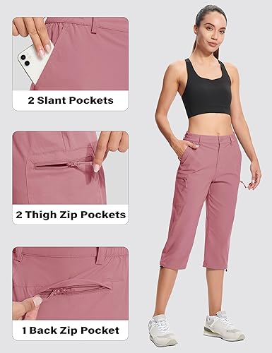 Miniatura 3 de MAGCOMSEN - Pantalones de senderismo para mujer, tipo capri y cargo, ligeros, elásticos, resistentes al agua, con 5 bolsillos para exterior