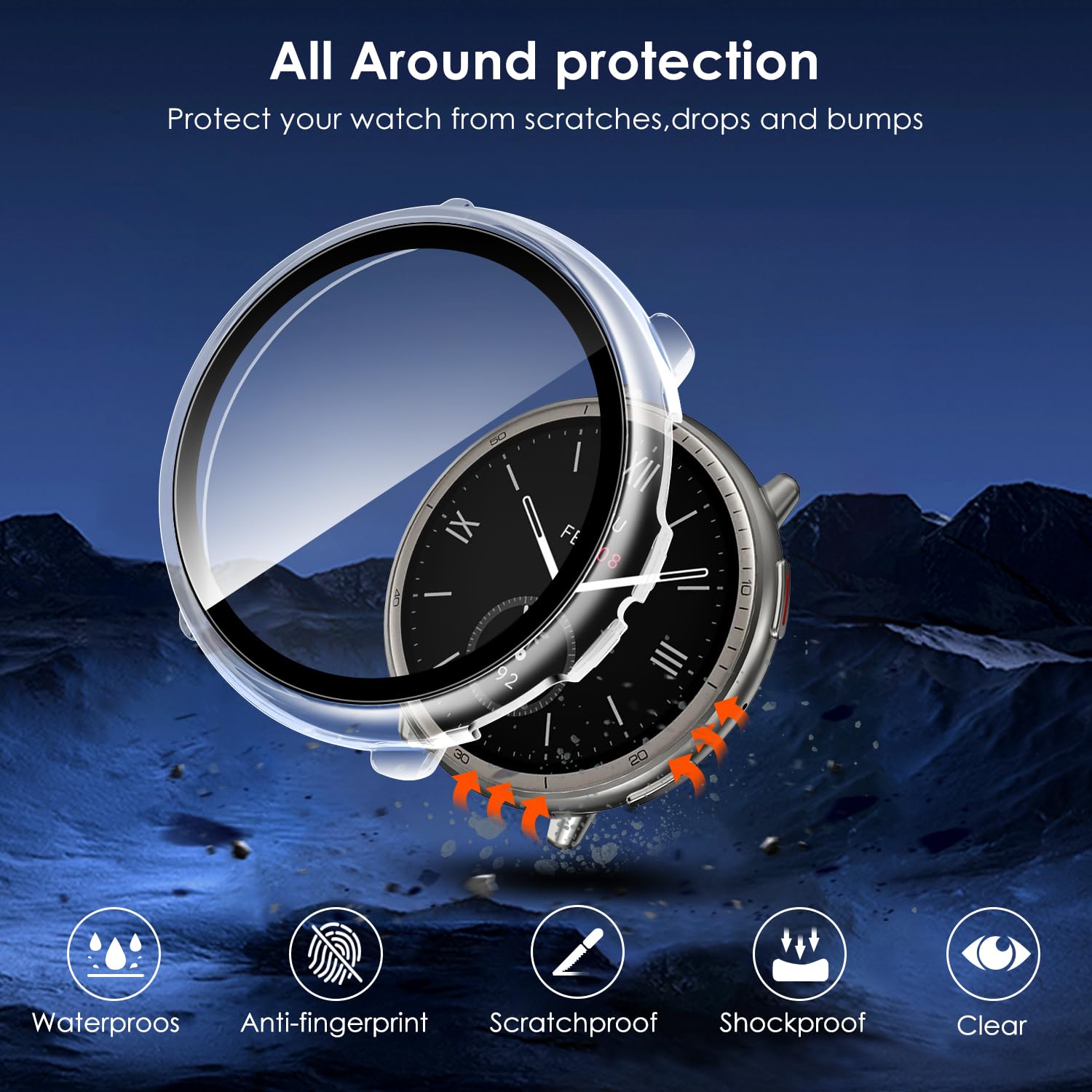 ivoler 3-pak twardych etui PC z osłoną ekranu ze szkła dla Amazfit Active 2, pełne pokrycie etui ochronne, ultracienkie etui ochronne odporne na zarysowania, 2 przezroczyste + 1 czarne