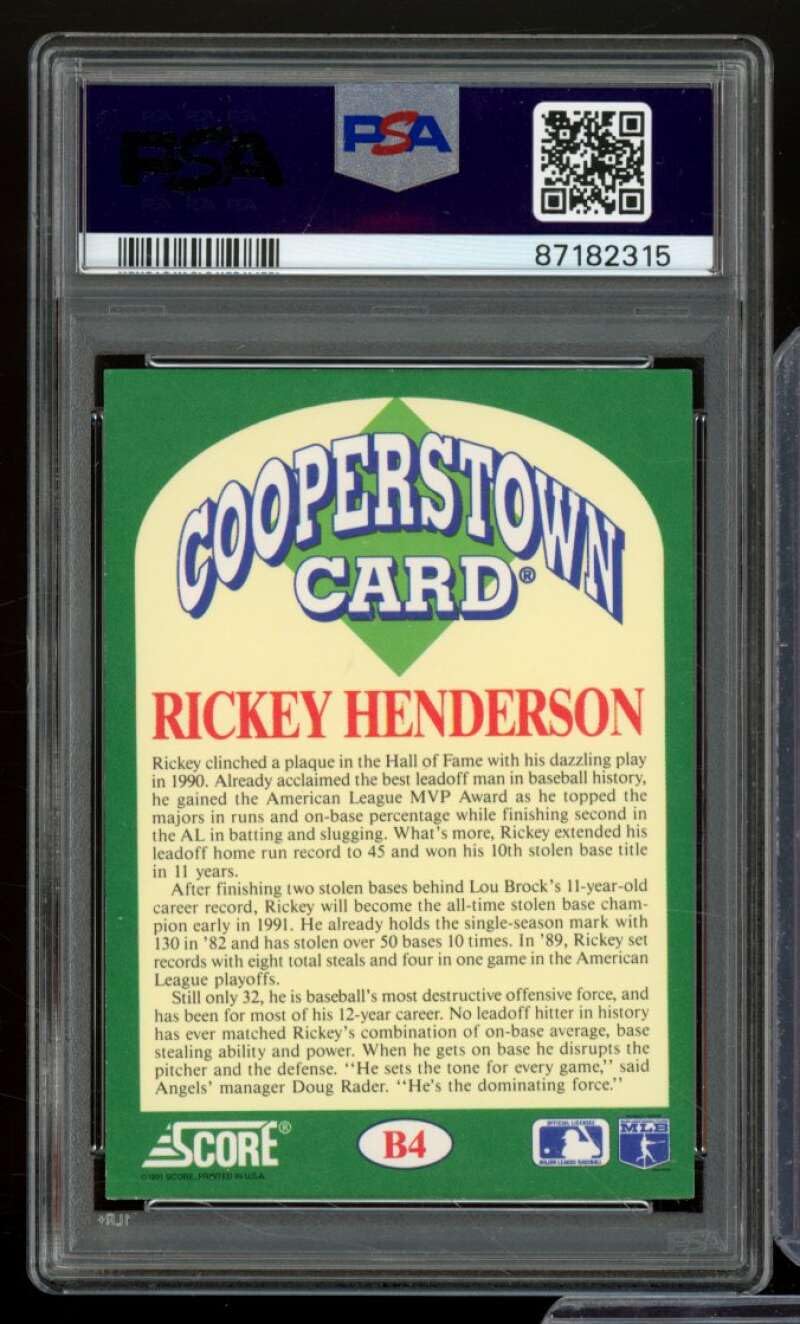 Amazon.com: Rickey Henderson Card 1991 Score Cooperstown #B4 PSA 9