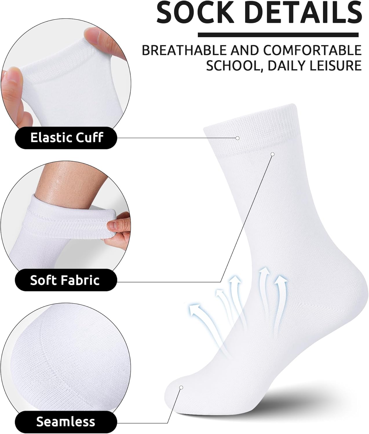 8 Pairs Kids Socks for Boys Girls Crew Dress Athletic Socks Soft Cotton Seamless Cushioned School Sock - Image 5