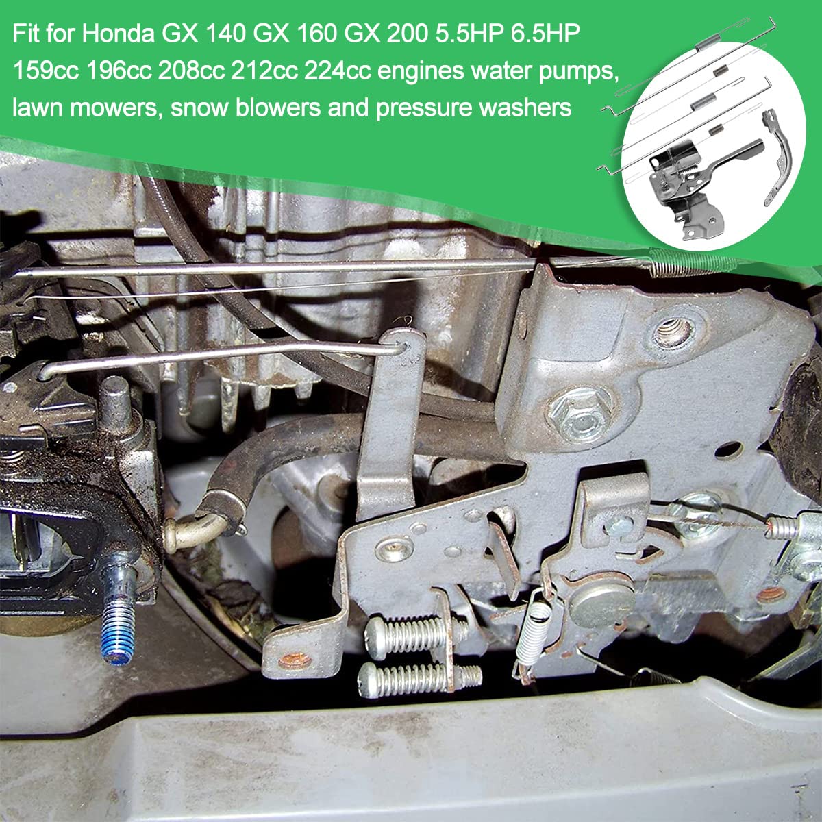 ZAMDOE GX160 GX200 Molle di Ritorno dell'acceleratore Piastra del Braccio della Leva Base del regolatore Asta di Collegamento per Honda e Clone 5,5 CV 6,5 CV 196 CC per Motori Predator 212 CC