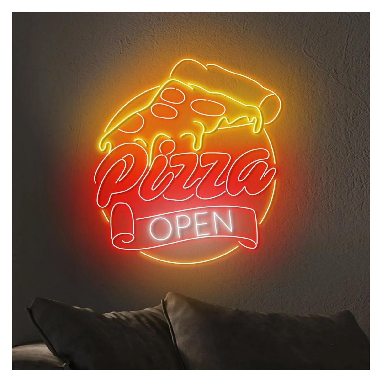 LEMST Sign Lamp Open Pizza Neon Sign USB Powered Light Pizza Store Restaurant Kitchen Shop Wall Art Decorative 55cmх60cm