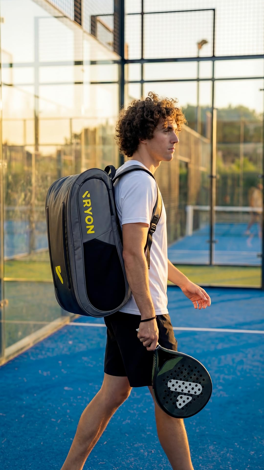RYON Borsa Padel con Scomparti per Borracce, Porta 9 Palline, Porta Racchette, Tasca Termica, Schienale Ergonomico, Utilizzabile anche come Zaino da Trekking e Viaggio