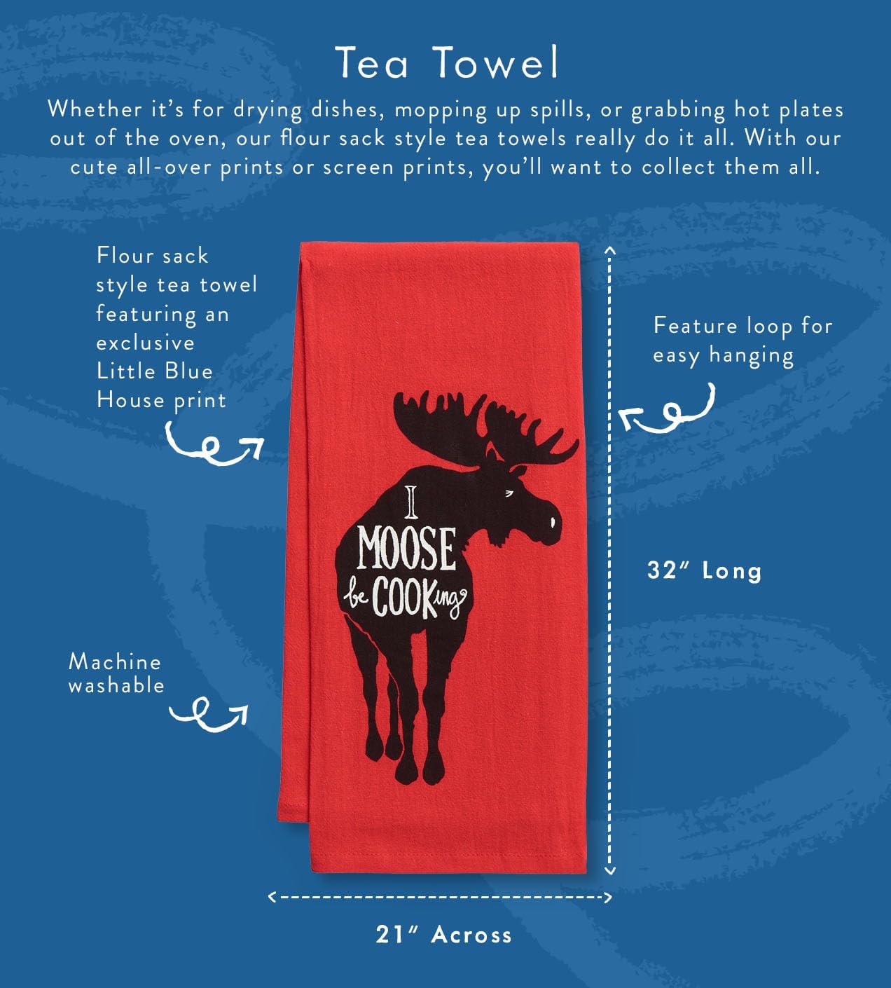Little Blue House by Hatley Kitchen Hand/Dish Towels, I Moose Be Cooking, One Size image 3